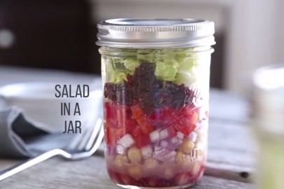 Eating lunch on the go? For a quick fix, layer veggies in a mason jar and drizzle with a sour-sweet Montmorency tart cherry vinaigrette.
