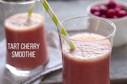 Need an afternoon snack? Blend together Montmorency tart cherry juice, greek yogurt, frozen Montmorency tart cherries, apples and oranges for a refreshing mid-day boost.