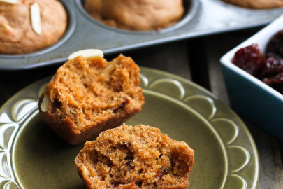 These muffins couldn’t be any easier to put together. Rather than using oil or butter, unsweetened applesauce and Greek yogurt are used to add moisture. They are naturally sweetened with pure maple syrup and packed with antioxidants from Montmorency tart cherries. The cherries plump up while baking to produce a wonderful texture, particularly when paired with the crunch of slivered almonds.To freeze, let the muffins cool completely, then place in a single layer in a freezer safe resealable bag.
