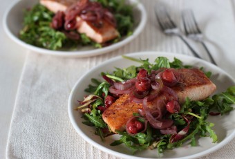 Warm Salmon, Cherry and Arugula Salad