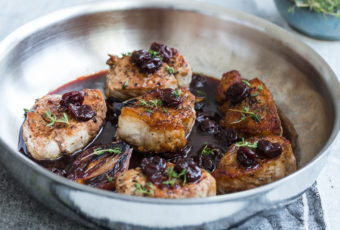 Pan Seared Pork Medallions with Tart Cherry-Red Wine Reduction