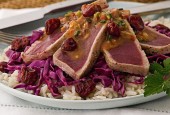 Sweet and Spicy Seared Tuna with Cherry Cabbage