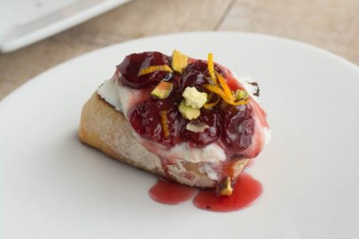 Roast Montmorency tart cherries with sugar to make a delicious sauce, perfect to top creamy ricotta and warm, toasted baguette for an eye-catching appetizer your guests won’t be able to resist.
