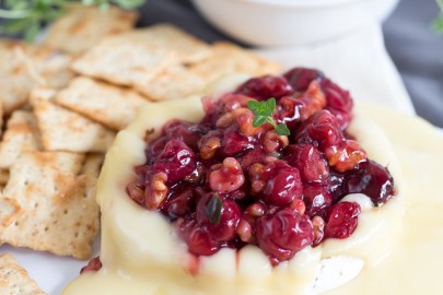 Savory Montmorency tart cherry compote sits atop smooth, melted brie in this simple but tasty appetizer, sure to be a hit with your friends and family.