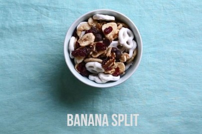 Skip the ice cream and toss together banana chips, dark chocolate chunks, walnuts and dried Montmorency tart cherries for a sweet and tart treat.