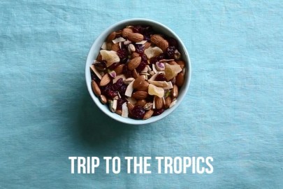 Combine dried coconut flakes, pistachios, dried pineapple, Montmorency tart cherries and almonds for a tropical twist on your afternoon snack.