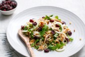 Fregula Sarda Salad with Tart Cherries and Smoked Trout