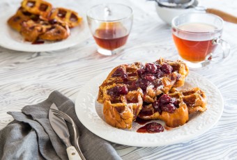 French Toast Waffles with Tart Cherry Syrup