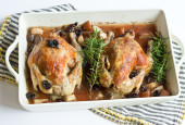 Rosemary Roasted Cornish Hens with Pears and Tart Cherries