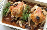 Rosemary Roasted Cornish Hens with Pears and Tart Cherries