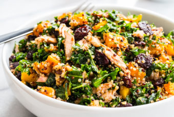 Kale Quinoa Montmorency Tart Cherry Salad with Salmon