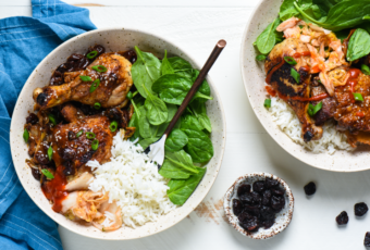 Skillet-Braised Cherry-Kimchi Chicken