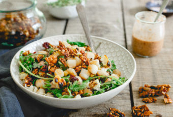 Bay Scallop Baby Kale Corn Salad with Savory Tart Cherry Granola