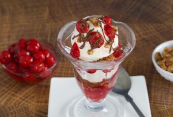 Chocolate Hazelnut Granola Sundae with Tart Cherry Topper